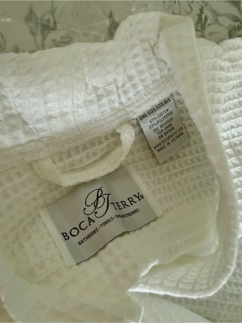 Boca Terry Spa Robe Womens One Size White Waffle Kimono Cotton Blend Bathrobe